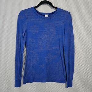 BKE Womens Blue Paisley Long Sleeve Tattoo Thermal Top Size S‎ Bodycon Y2K